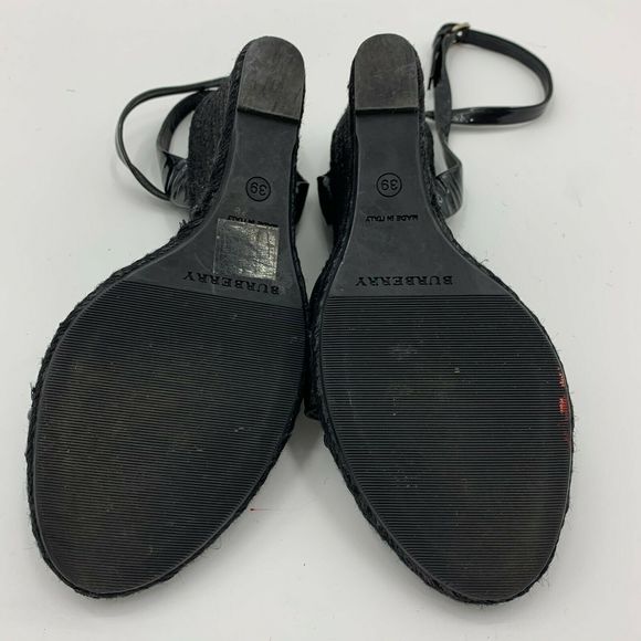 Burberry Black Espadrilles Ankle Wedges Size 9 - Picture 7 of 8